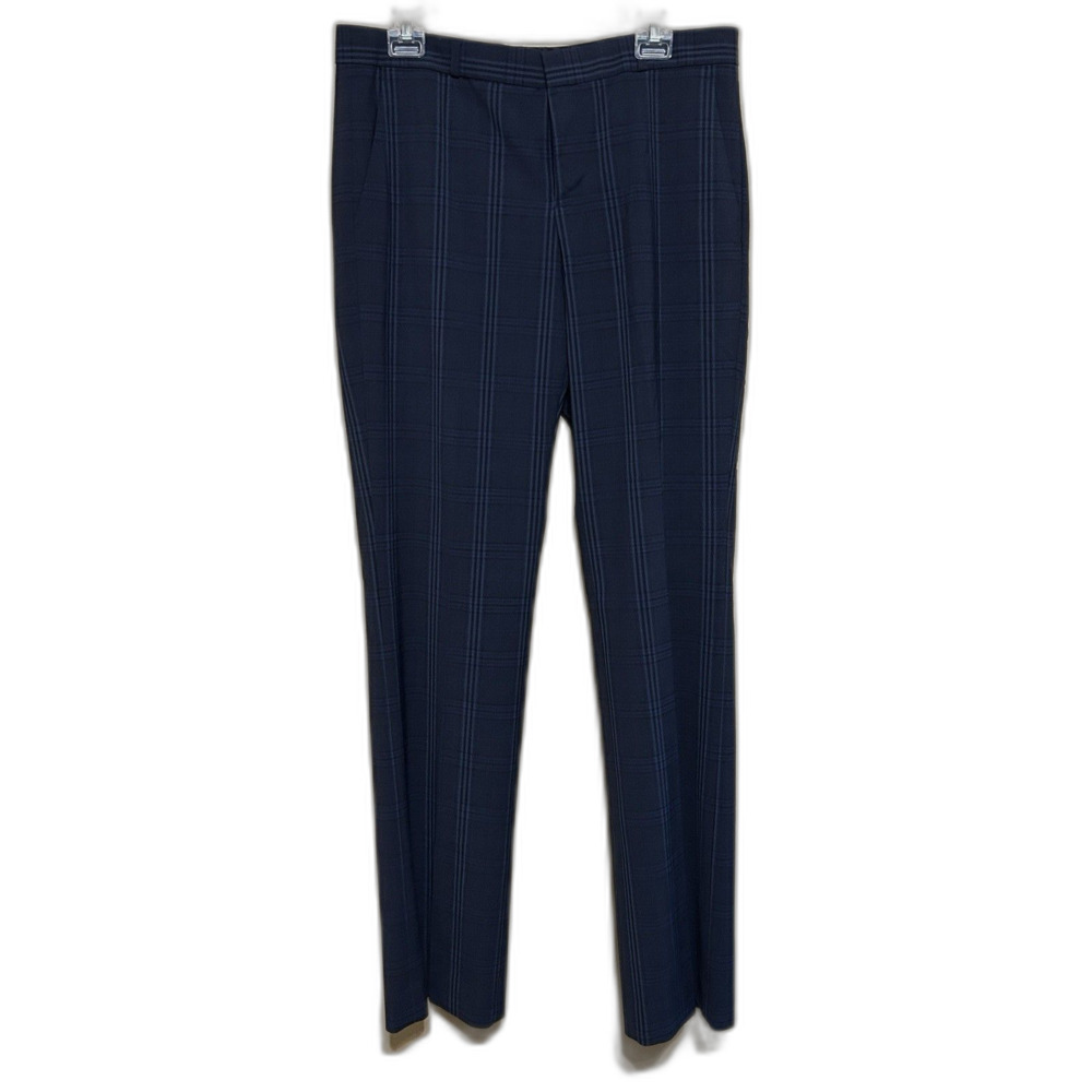 Banana Republic Logan Plaid Trouser Womens 10L Tall Blue Wool Blend Straight Leg
